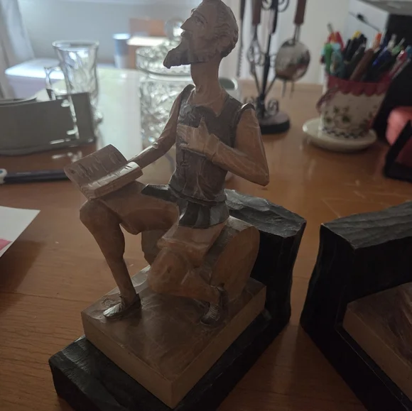 Vintage Hand Carved Wooden Don Quixote & Sancho Panza Bookends